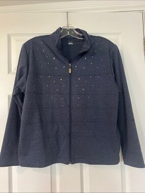 Alia Navy Blue Full-Zip  Jacket with Gold Stud Accents